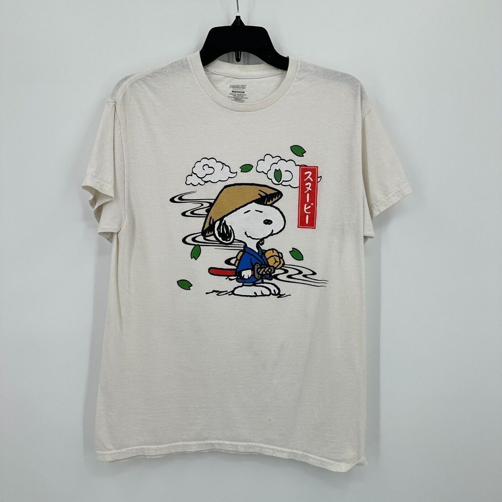 Peanuts Samurai Snoopy Tshirt Mens Medium White Red Cartoon Anime Comicon Casual
